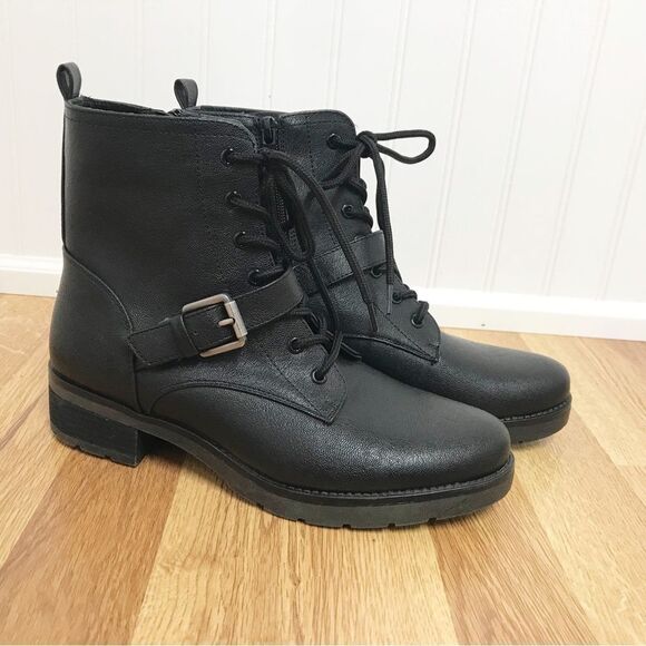SOUL Naturalizer Black Lace Up Combat Ankle Boot Bootie Lug Sole Size 7.5 New - Picture 2 of 11